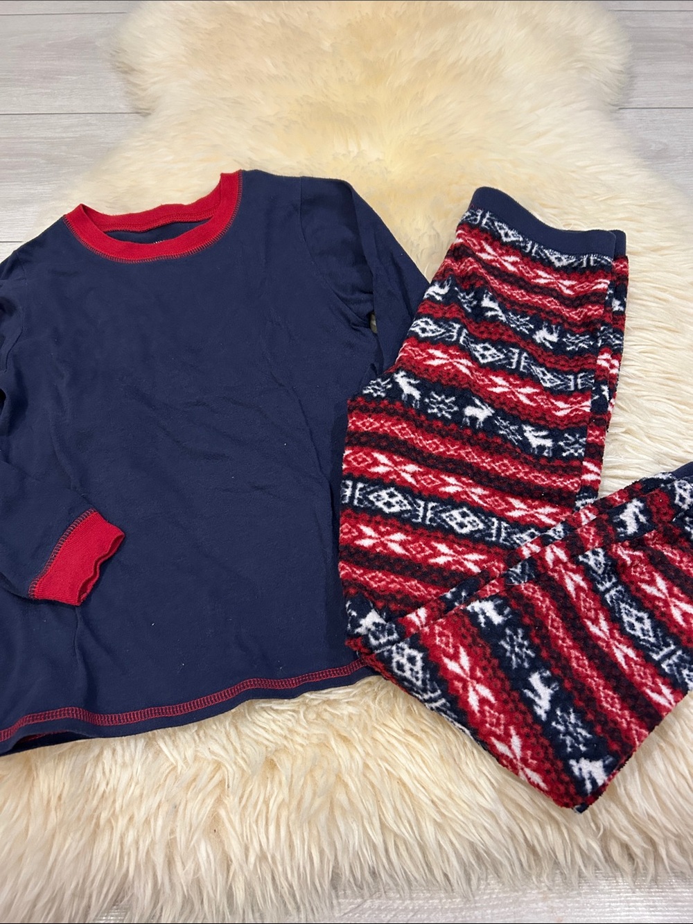 Kids Navy and Red Holiday Pajama Set - Cozy Long Sleeve Top & Patterned Pants